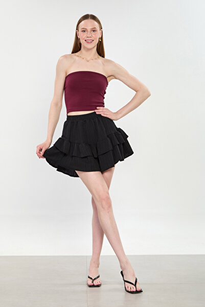 BARRELS AND OIL Γυναικεία σορτς φούστα με βολάν - Μαύρη