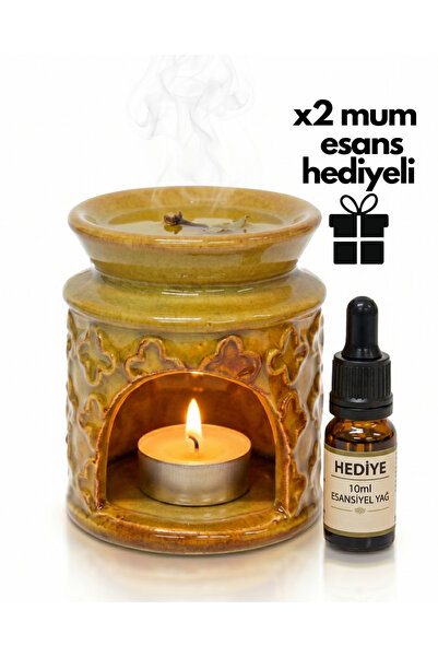 MyReal Dekoratif Seramik Buhurdanlık Seti (10 ml Esansiyel Yağ ve 2 Adet Mum ...