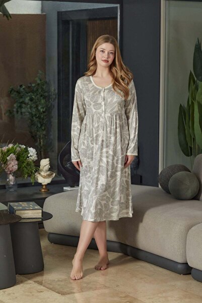 Cossy By Aqua Νυχτικό με μακριά μανίκια και σχέδια CossybyAqua 26603 (Ευρεία ...