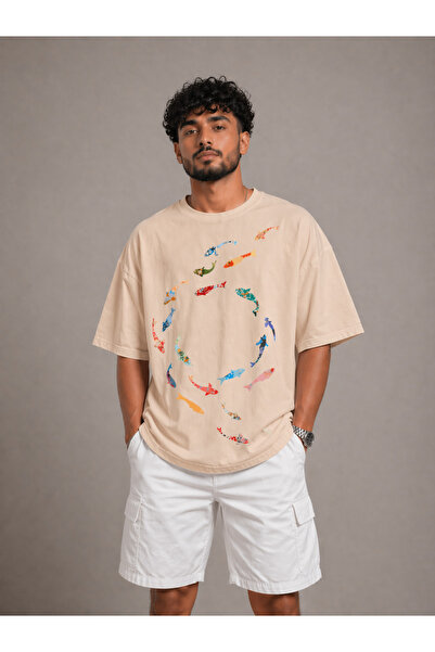 Nulivez Goldfish Printed Vintage Oversize Unisex T-Shirt Streetwear Washable ...