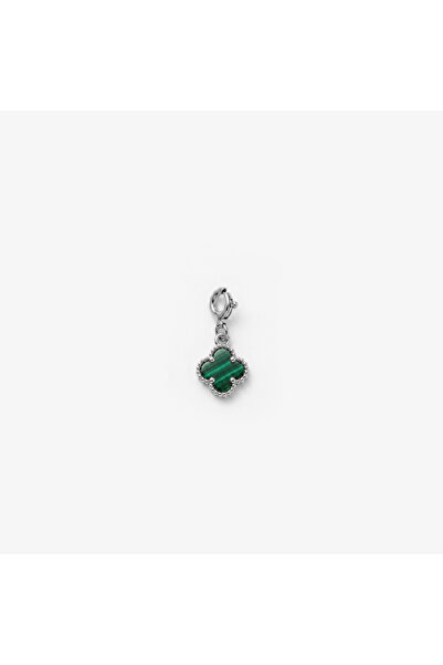 Silveranka 925 Ayar Gümüş Malahit Taşlı Yonca Charm - Kolye Ucu