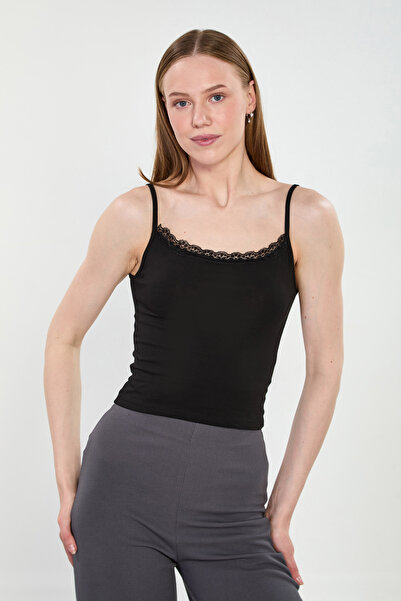 BARRELS AND OIL Γυναικείο Αθλητικό Τοπ με Δαντέλα - Μαύρο