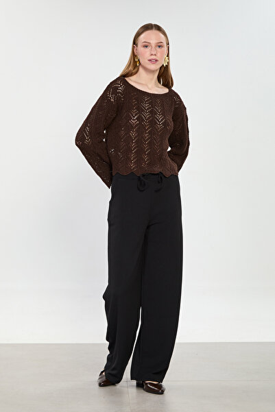 BARRELS AND OIL Γυναικείο Φαρδύ Παντελόνι με Κορδόνι στη Μέση - Μαύρο