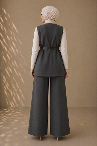 emiralife ZARA KREP KEMER DETAYLI YELEKLİ TAKIM