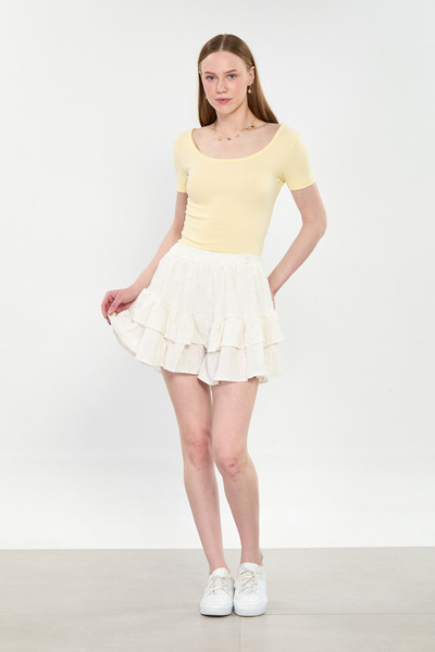 BARRELS AND OIL Γυναικεία σορτς φούστα με βολάν - Φυσικό