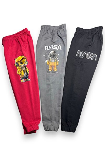 Merve Nur Tekstil Children's Boys' Sweatpants Large Printed 3-Piece Set