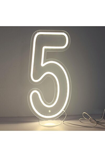 Slasa Number 5 LED Neon Sign 50x26 cm White Light 6mm Acrylic Base Party Even...