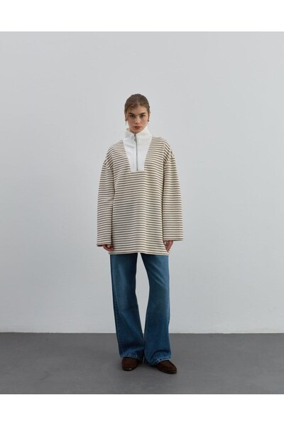 QOOQUP ÇİZGİLİ FERMUARLI SWEAT
