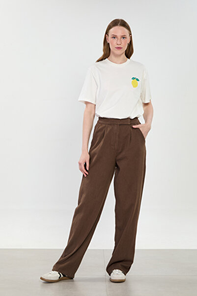 BARRELS AND OIL Γυναικείο παντελόνι Palazzo με Velcro στη μέση - Bitter Brown