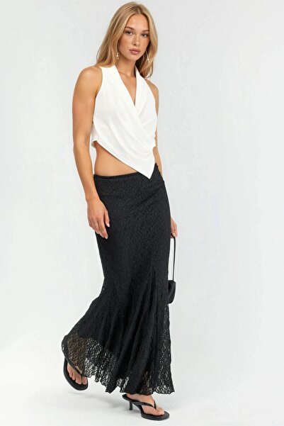 Hiccup QU STYLE Ψηλόμεση δαντελένια μάξι φούστα με σκίσιμο