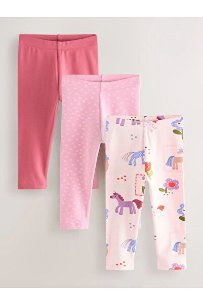 Next Baby Cotton Pink Printed 3'lü Leggings Set