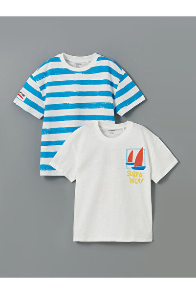 LC Waikiki Tricou băieți cu guler rotund și dungi, pachet de 2