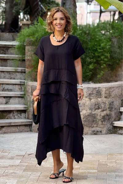 Nevin Kaya Moda Μαύρο φόρεμα Datça Muslin από 100% βαμβάκι