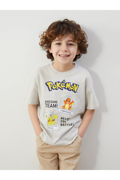 LC Waikiki Tricou de băieți cu guler rotund și imprimeu Pokemon