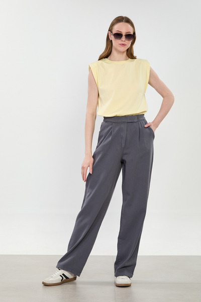 BARRELS AND OIL Γυναικείο παντελόνι Palazzo με Velcro στη μέση - Ανθρακί