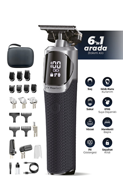 PiranTech KE-128 6’sı 1 Arada Profesyonel Erkek Tıraş ve Bakım Seti