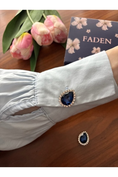 faden official 2 adet damla safir tak çıkar broş düğme