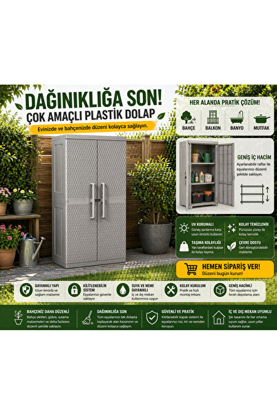 CSB STORE Plastik Çok Amaçlı Dolap Kilitli Bahçe Balkon Depolama Dolabı
