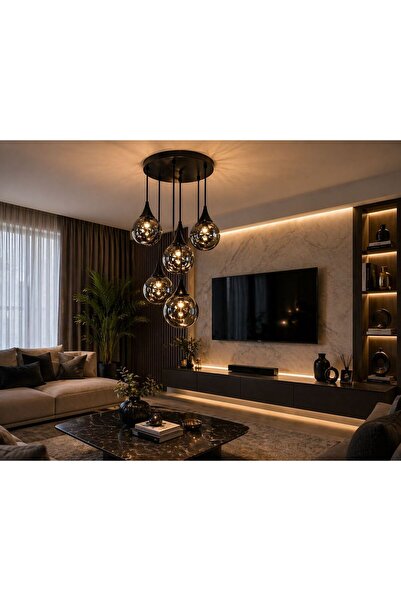 MİLA AYDINLATMA MODERN SARKIT 5 Lİ SİYAH DAMLA SALON-OTURMA ODASI -MUTFAK-CAFE