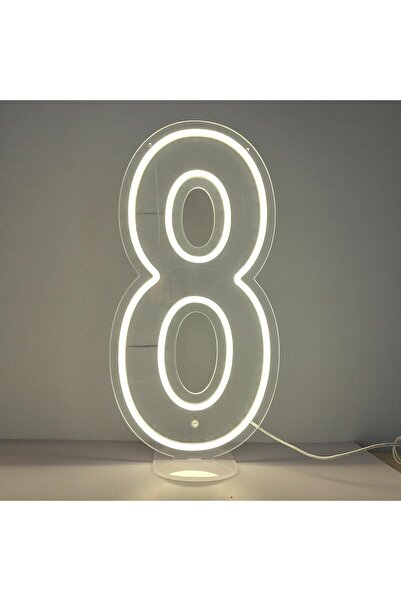 Slasa Number 8 LED Neon Sign 50x26 cm White Light 6mm Acrylic Base Party Even...