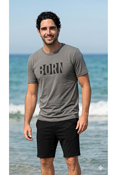 PİJALİNA Ανδρικό βαμβακερό σετ με στάμπα, κοντομάνικο και σορτς με τσέπες