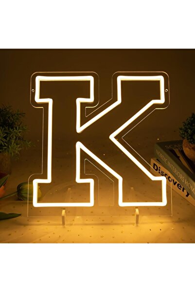 Slasa لافتة نيون LED على شكل حرف K مقاس 30×22 سم بقاعدة أكريليك 6 مم، إضاءة أ...