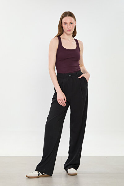 BARRELS AND OIL Γυναικείο παντελόνι Palazzo με πιέτες μπροστά - Μαύρο