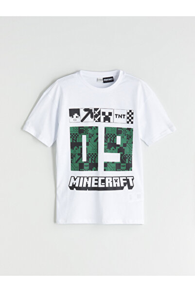 LC Waikiki Tricou de băieți cu guler rotund și imprimeu Minecraft