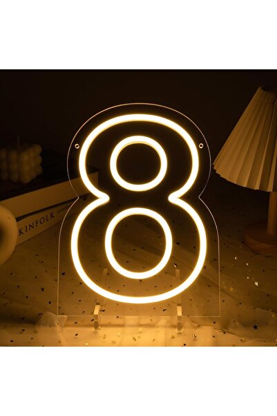 Slasa Number 8 LED Neon Sign 30x22 cm 6mm Acrylic Base Birthday Party Wall De...