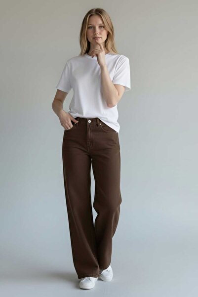 mooishan Γυναικείο παντελόνι με φαρδιά μπατζάκια σε καφέ χρώμα από Lycra Pala...