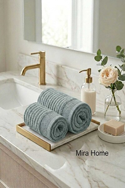 Mira Home طقم مناشف قطنية للحمام والوجه مكون من قطعتين شييدا جرين