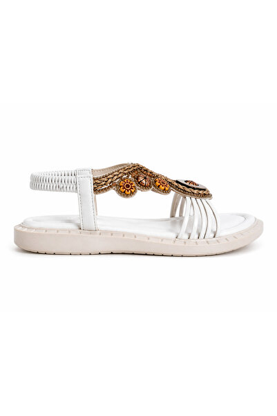 Castle Black Royal Beige Stone Detailed Women's Sandals