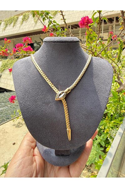 LUNEA Gold Y Model Yılan Kolye-Ayarlanabilir Uç Detaylı