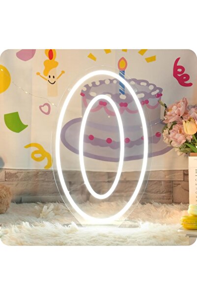 Slasa Number 0 LED Neon Sign 40x26 cm White Light 6mm Acrylic Base Birthday P...