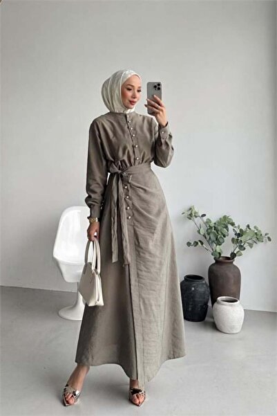 Dipmoda Γυναικείο φόρεμα χιτζάμπ με χρυσές κουμπιά και λεπτομέρειες από βιζόν...