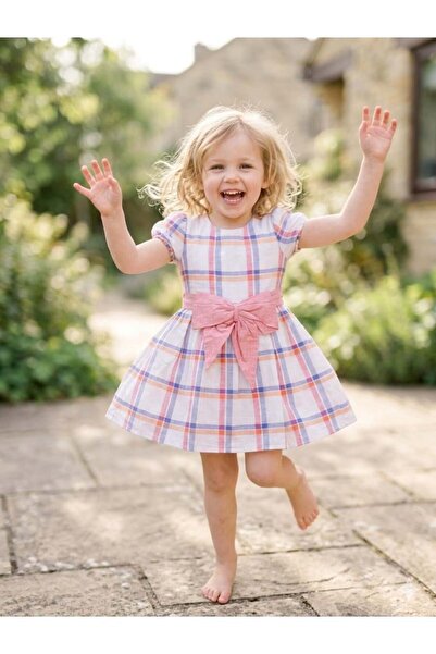 Hilal Akıncı Kids Κοριτσίστικο φόρεμα με φιόγκο και καρό σχέδιο