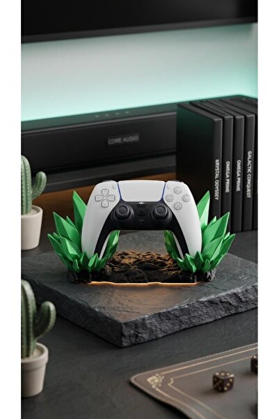 3D Tasarım Kristal Mağara Oyun Kolu Standı - Kristal Detaylı Gamepad Tutucu-G...