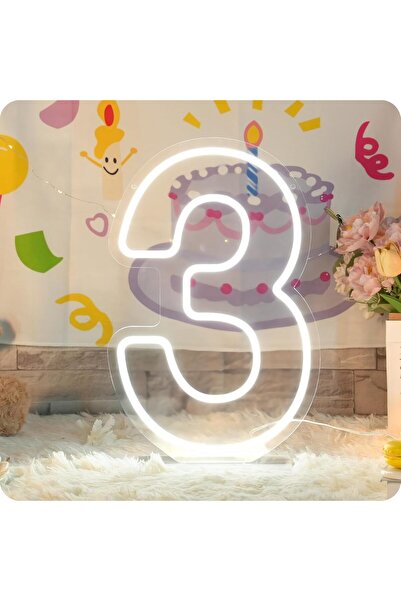 Slasa لافتة نيون LED رقم 3 مقاس 40×26 سم بضوء أبيض وقاعدة أكريليك 6 مم لتزيين...
