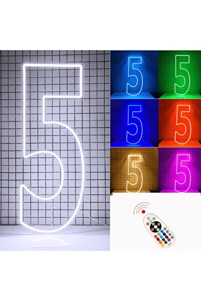 Slasa Custom Number 5 LED Neon Sign 60x35 cm 6mm Acrylic Base Birthday Party ...