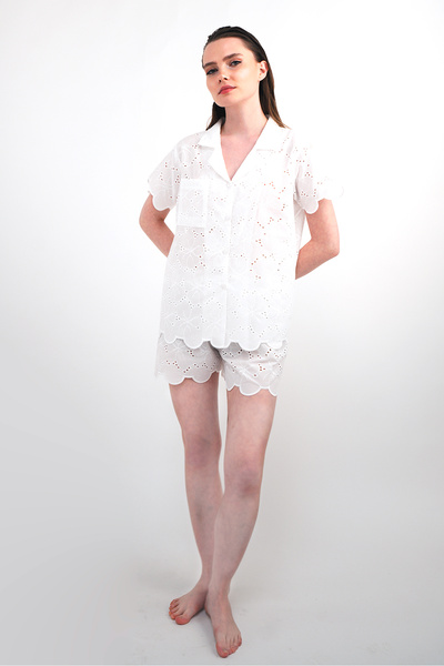 Mita Concept White Checked Shirt and Shorts Set