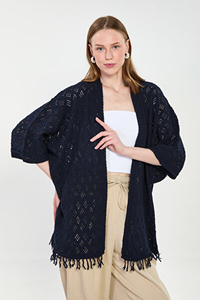 BARRELS AND OIL Γυναικεία ζακέτα με κρόσσια και διάτρητο σχέδιο - Μπλε ναυτικό