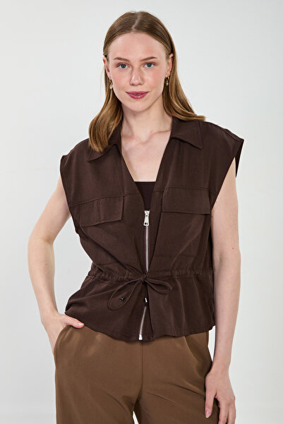 BARRELS AND OIL Γυναικείο γιλέκο με κορδόνια - Πικρό καφέ