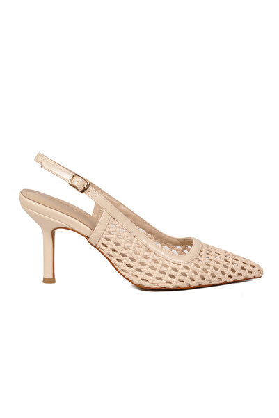 AYAKMOD Beige Breathable Knitted Textured Slingback Women's Heeled Shoes 6582...