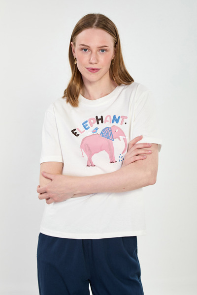 BARRELS AND OIL Γυναικείο T-Shirt με στάμπα ελέφαντα - Εκρού