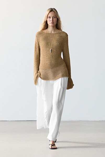 Massimo Dutti Keten karışımlı dökümlü pantolon