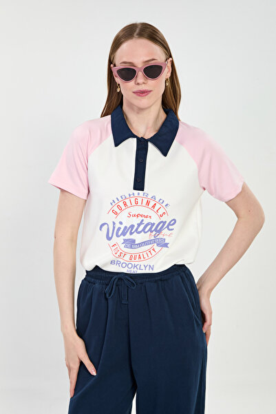 BARRELS AND OIL Γυναικείο T-Shirt με γιακά πουκάμισου και μανίκια ρεγκλάν με ...