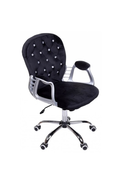 Mobplayers Καρέκλα γραφείου Harris μαύρη, Βελούδινο υλικό, κρυστάλλινα κουμπι...