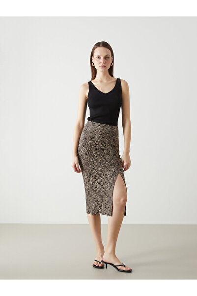 LC Waikiki Elasticated Waist Leopard Print Ruched Skirt