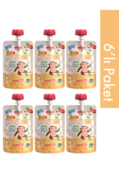 Elite Naturel 6’lı Mango Monkey Organik Karışık Meyve Püresi 110 Gr (6 Adet)