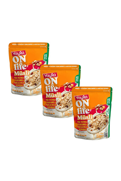 Yayla Onlife Yer Fıstıklı Karamel Parçacıklı ve Hurmalı Müsli 350 g x3